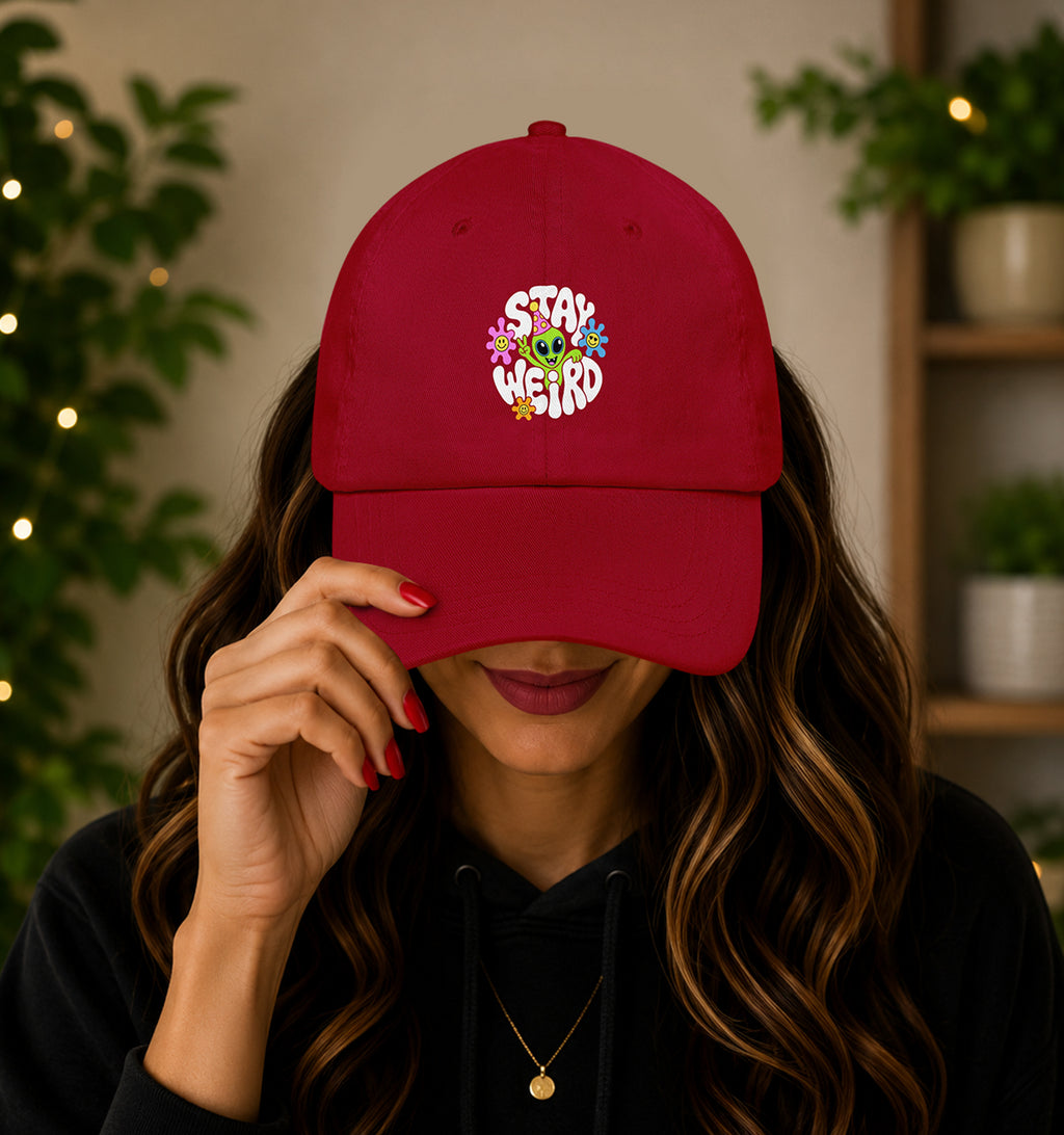 Stay Weird Alien festival hat in red