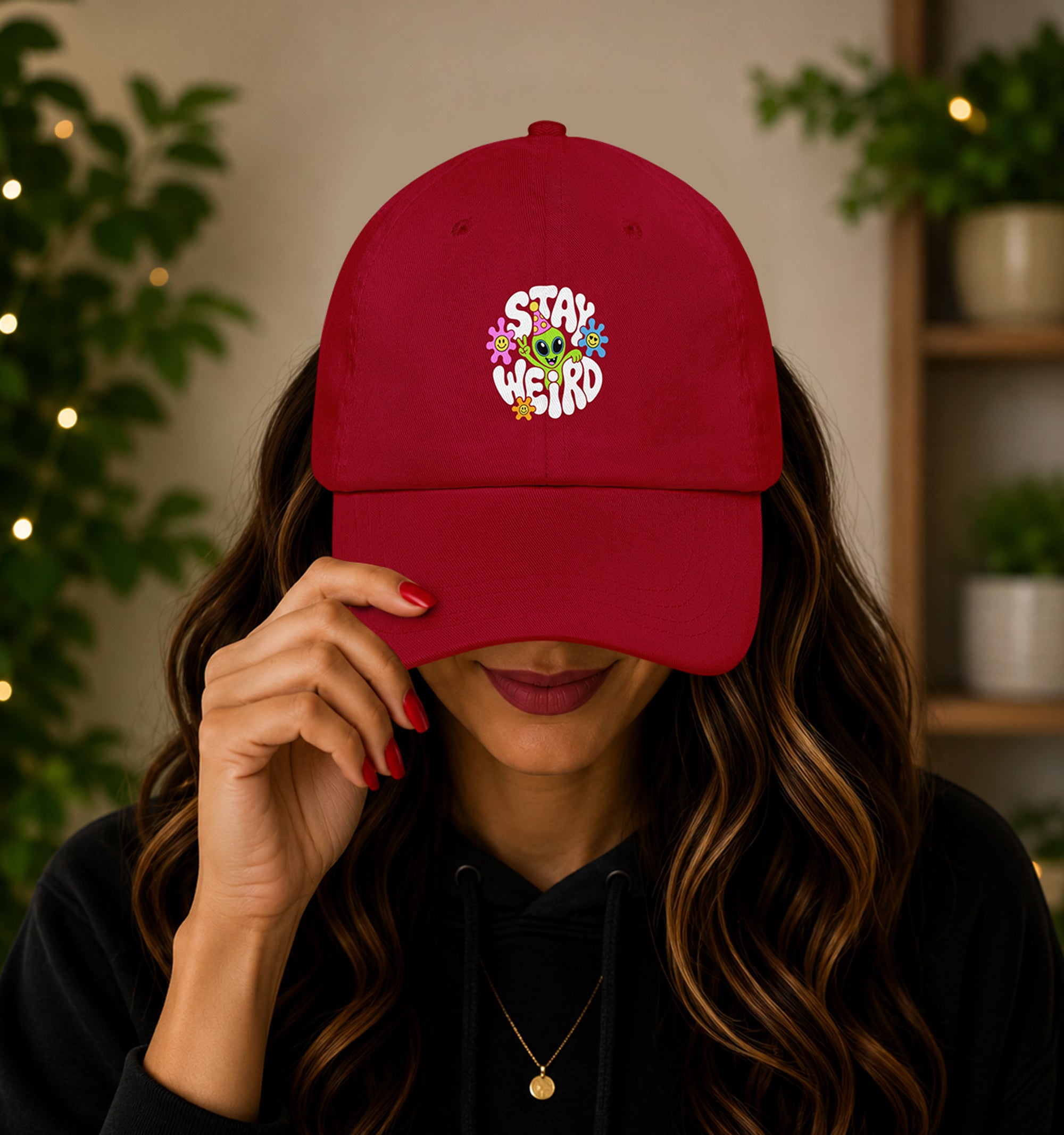 Stay Weird Alien festival hat in red