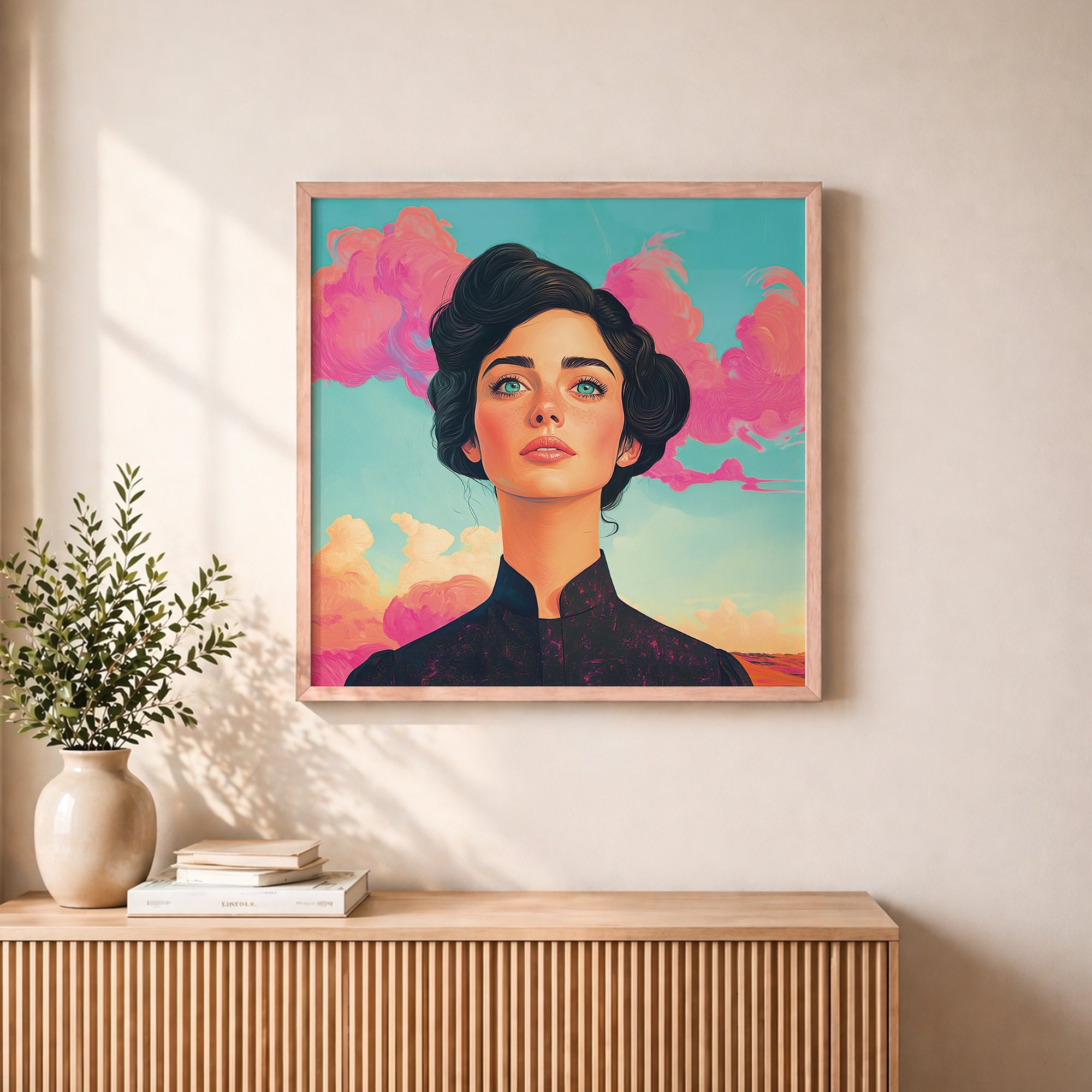 Dreamy Woman Portrait Framed Wall Art