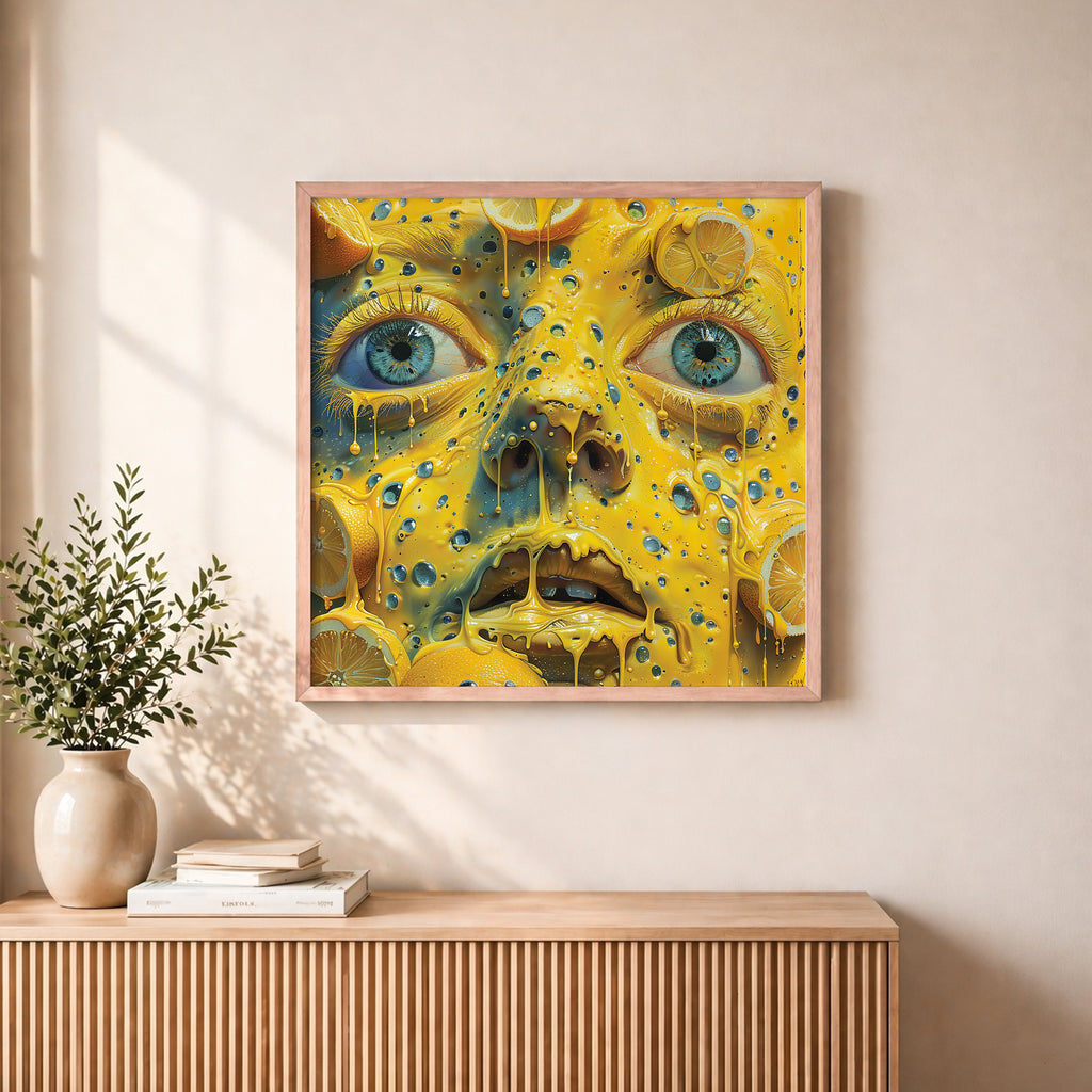 Trippy Melting Lemon Face Framed Wall Art