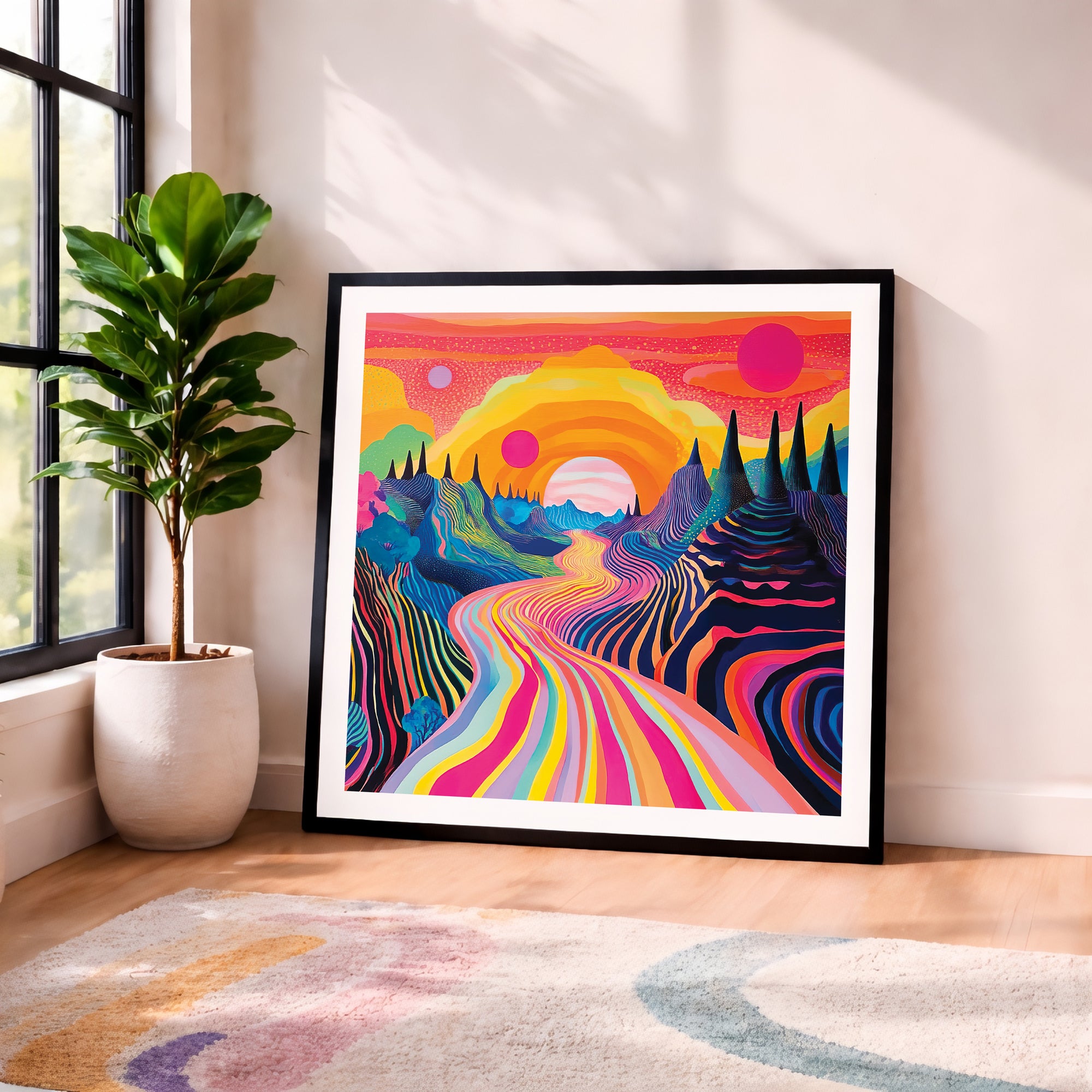 Colorful Psychedelic Landscape Framed Wall Art