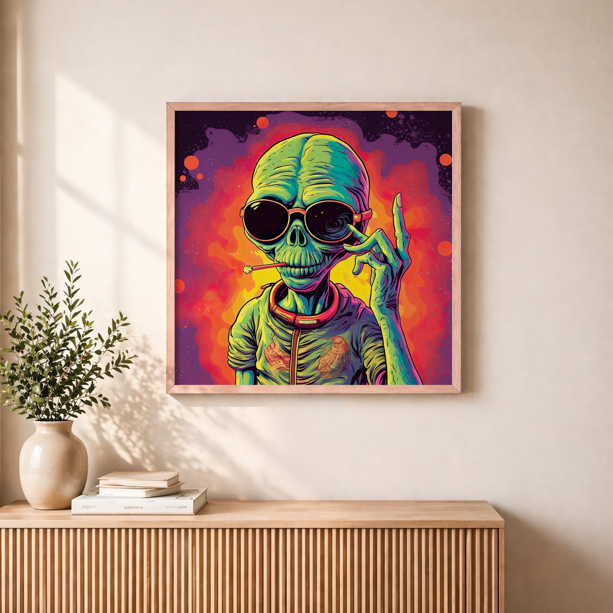 Psychedelic Alien Portrait Framed Wall Art
