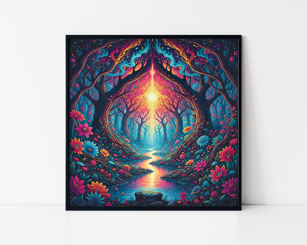 Psychedelic Blooming Forest Framed Wall Art