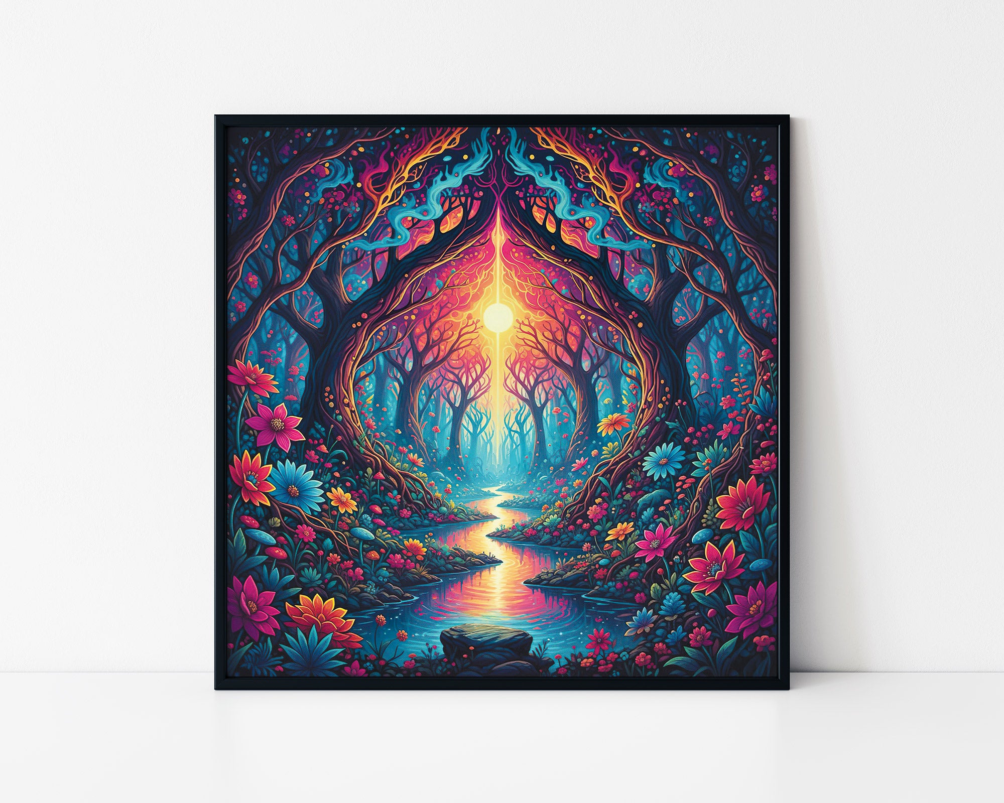 Psychedelic Blooming Forest Framed Wall Art