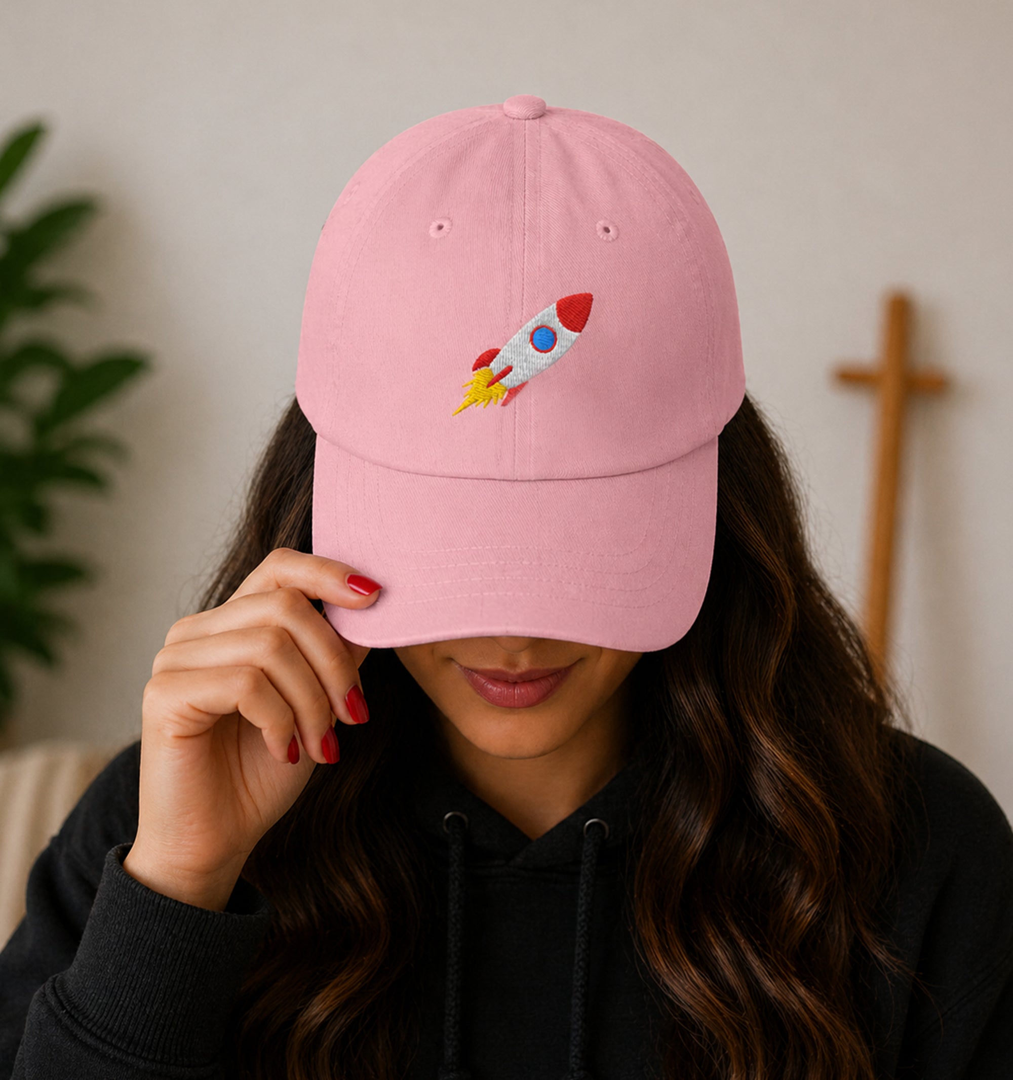 embroidered Rocket Vibes Festival Hat in Pink