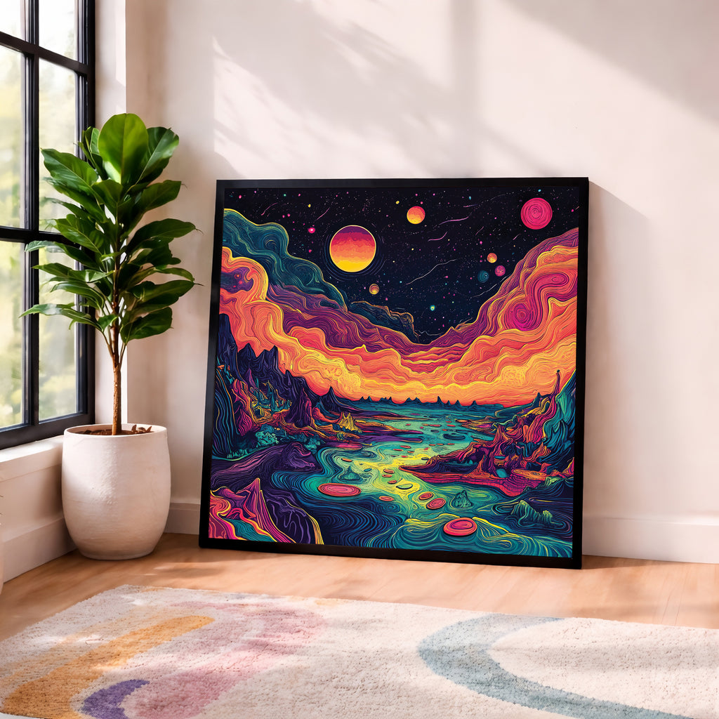 Psychedelic Cosmic Landscape Framed Wall Art