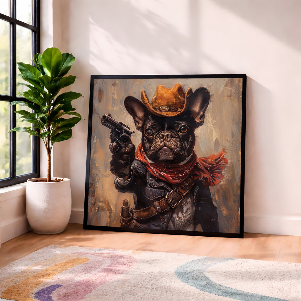 Cowboy Bulldog Portrait Framed Wall Art