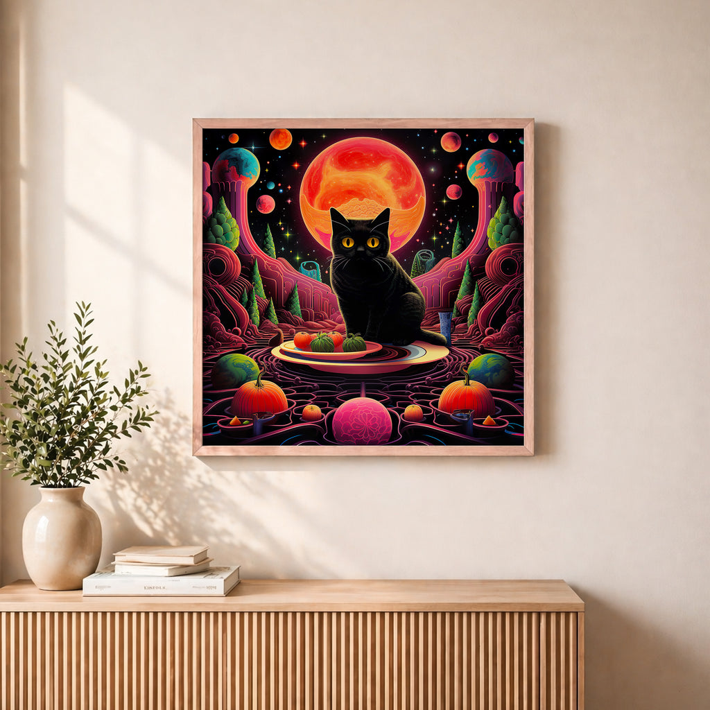 Psychedelic Black Cat Framed Wall Art