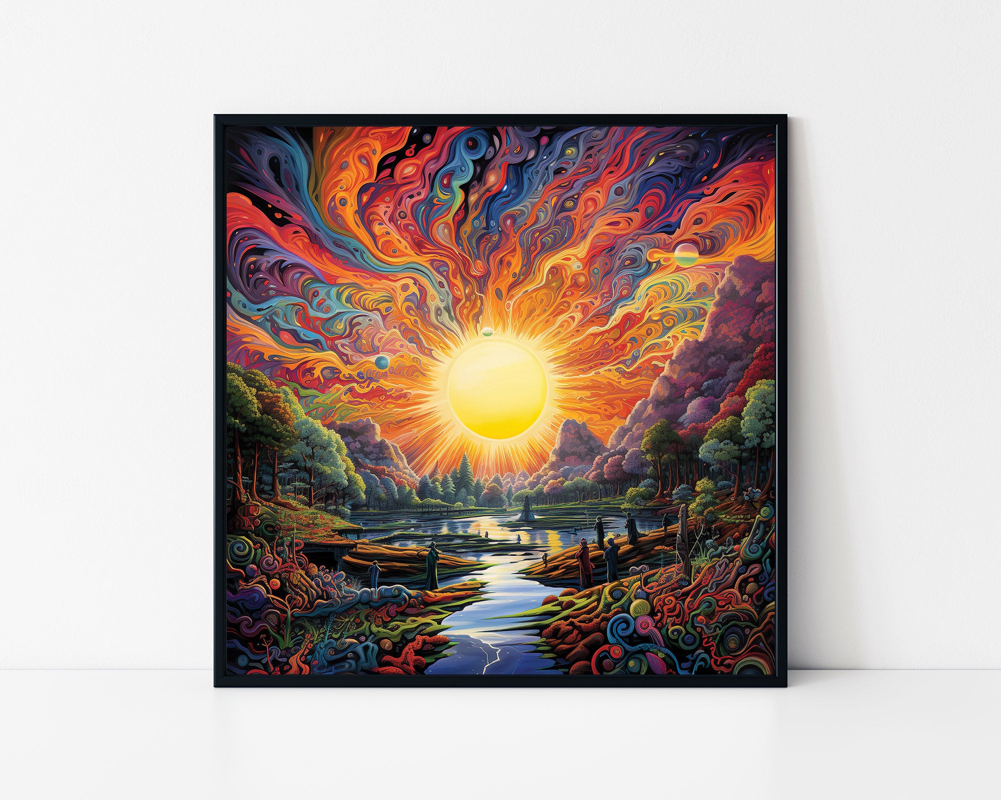 Psychedelic Sunrise Landscape Framed Wall Art