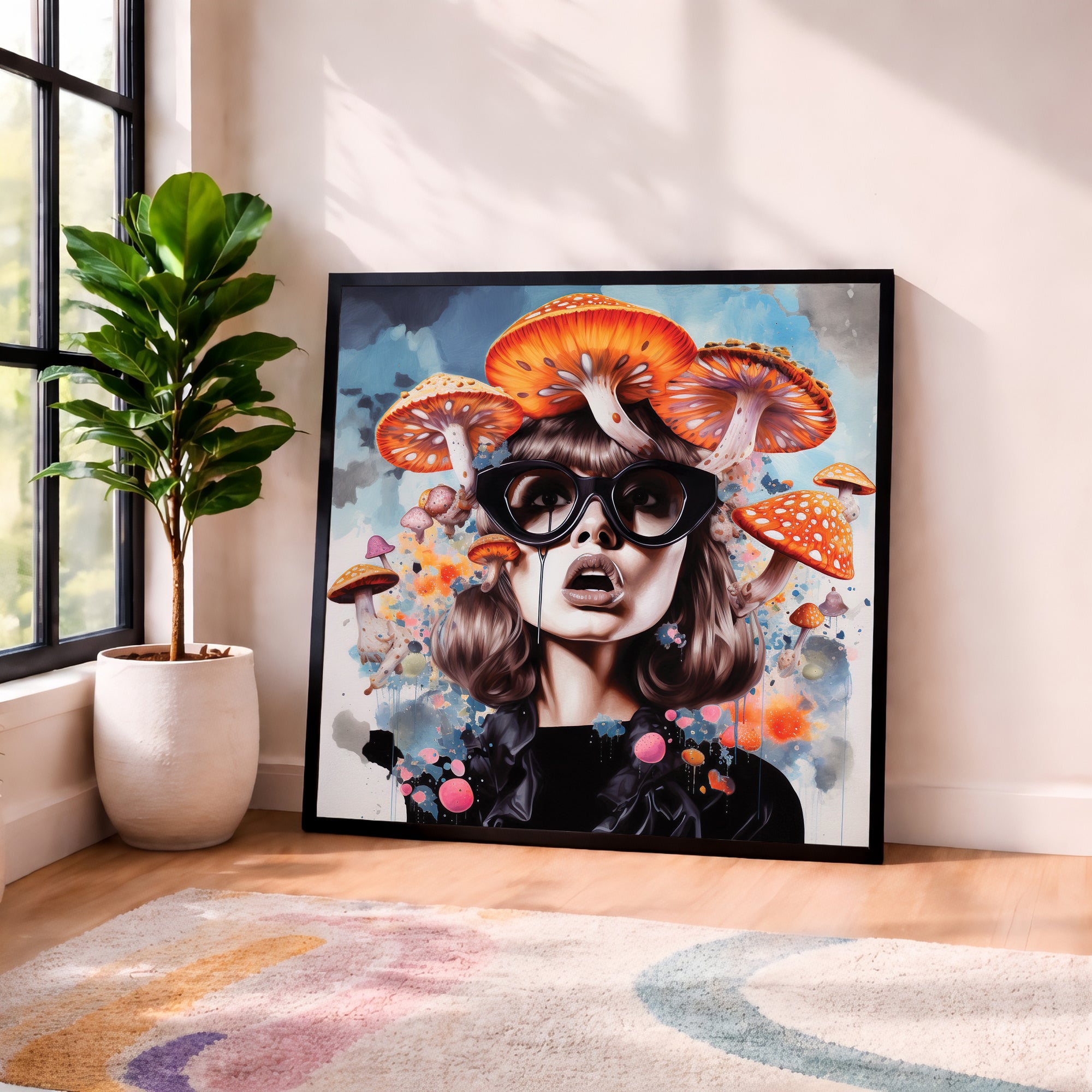 Psychedelic Mushroom Woman Framed Wall Art