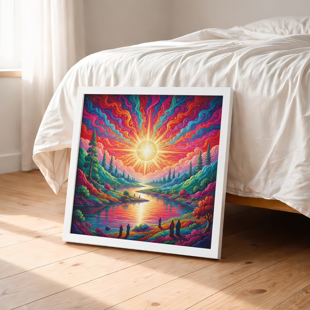 Psychedelic Sunburst Landscape Framed Wall Art