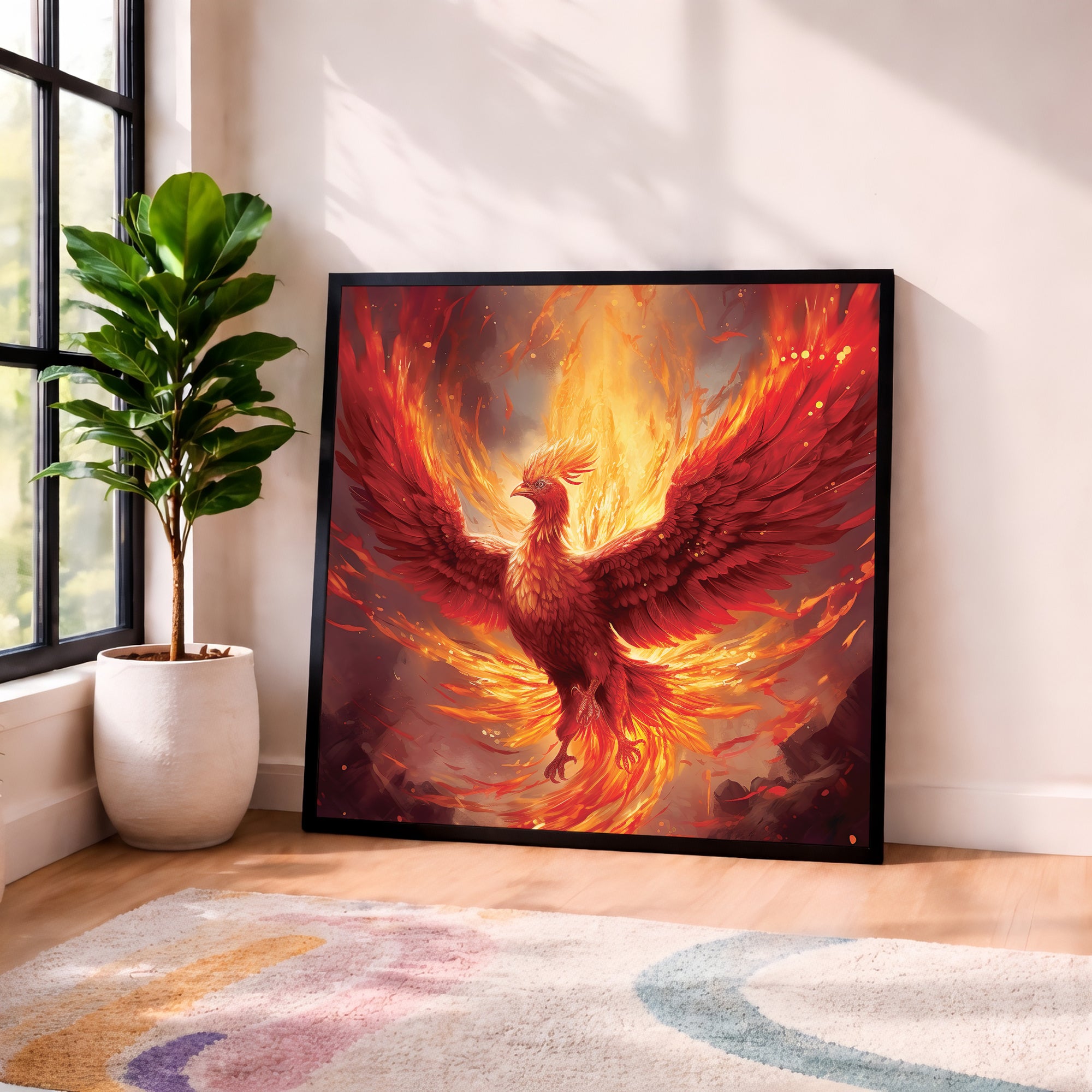Red Fire Phoenix Rising Framed Wall Art