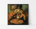 Funny Vintage Dog Eating Pizza Framed Wall Art