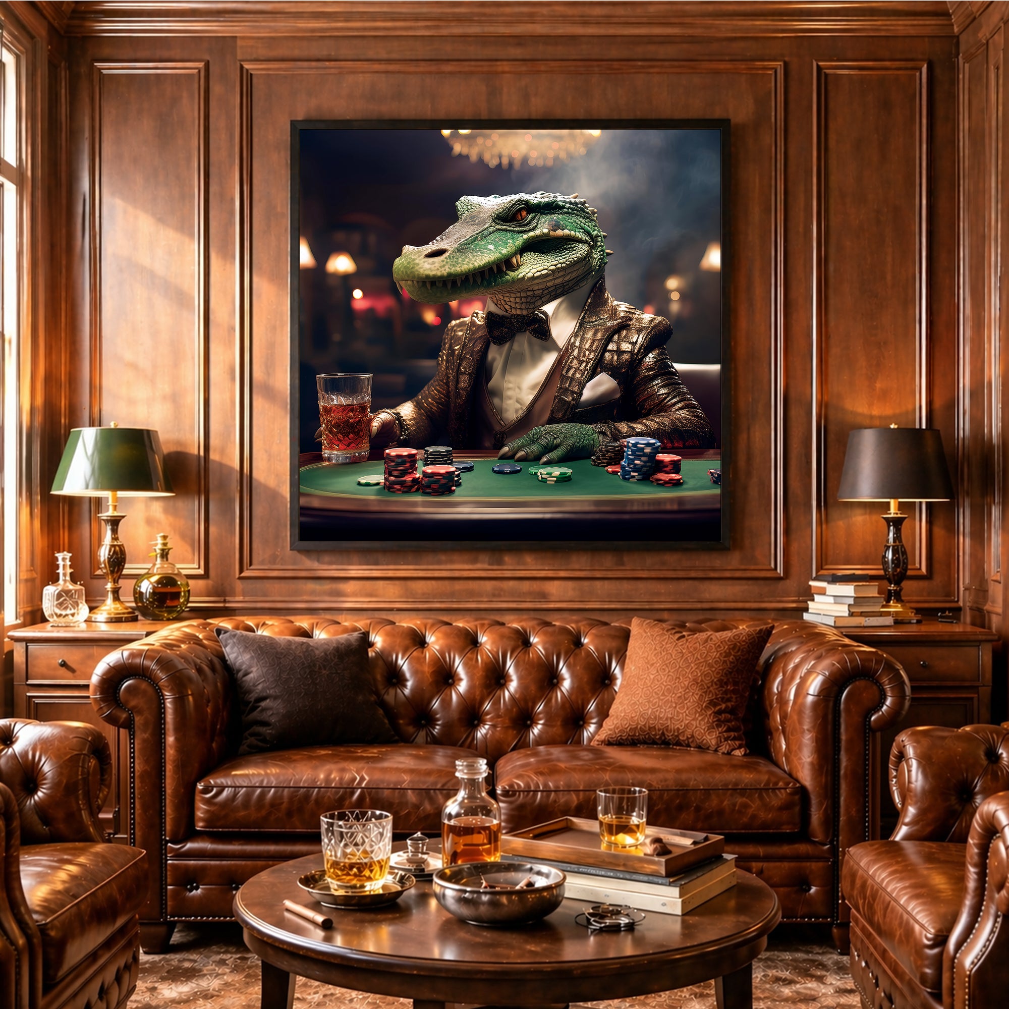 Casino Crocodile Portrait Framed Wall Art