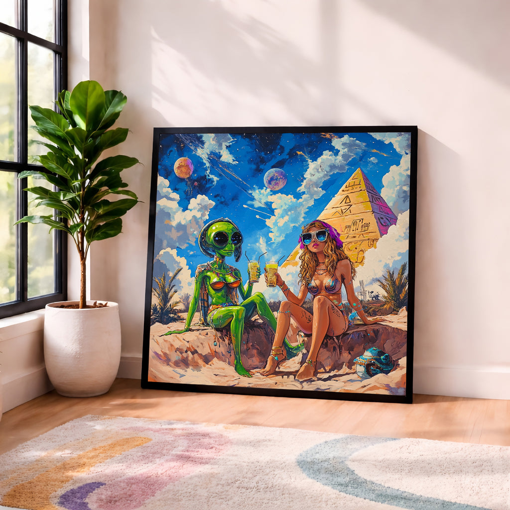 Psychedelic Alien Vacation Framed Wall Art
