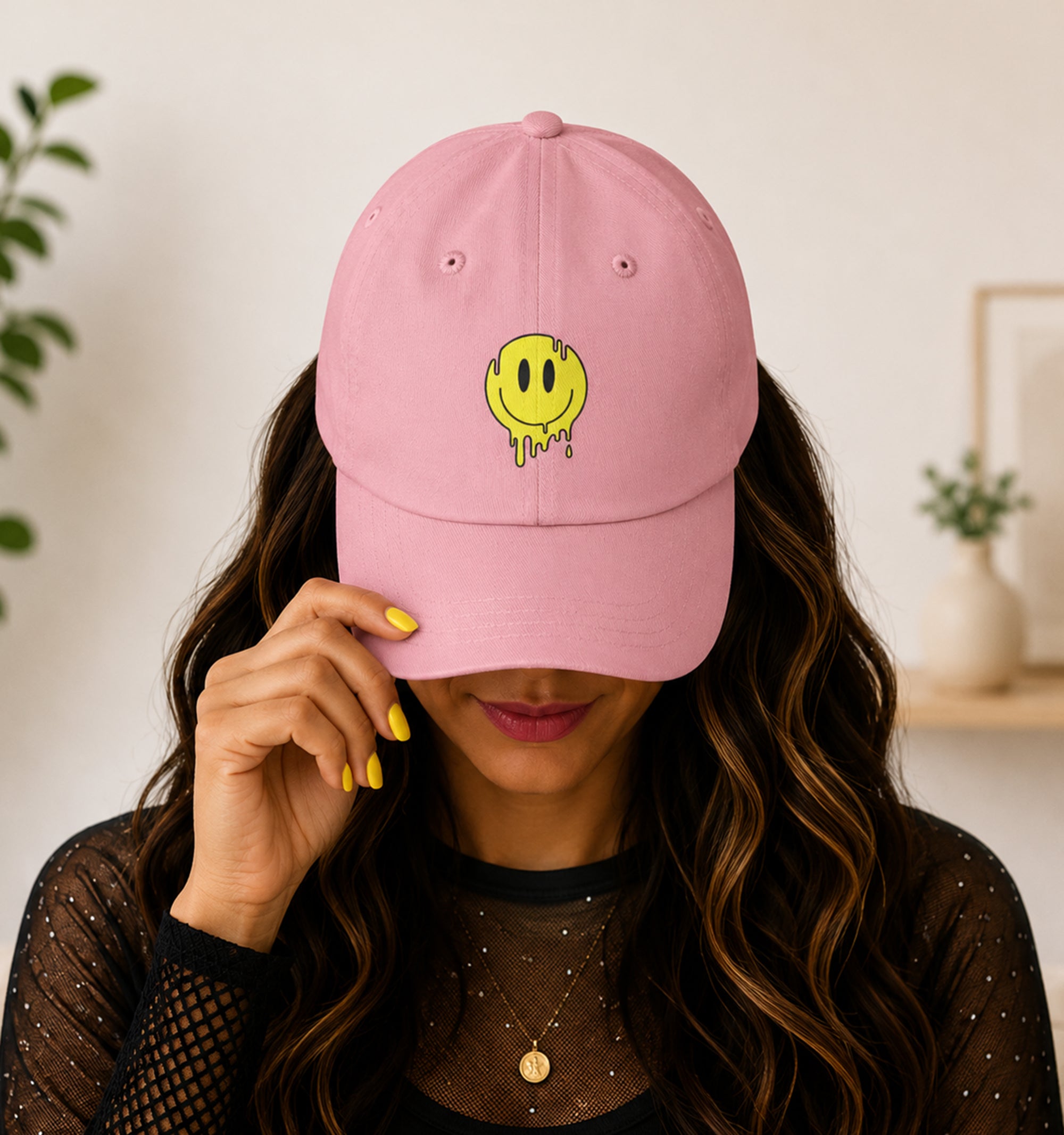 Drippy Smiley Hat psychedelic festival hat in pink