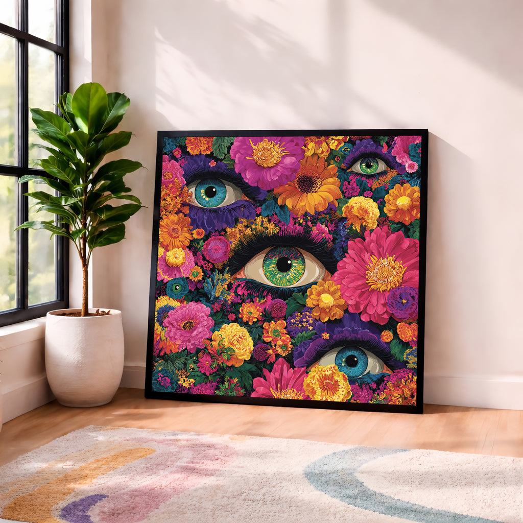 Psychedelic Floral Eyes Framed Wall Art