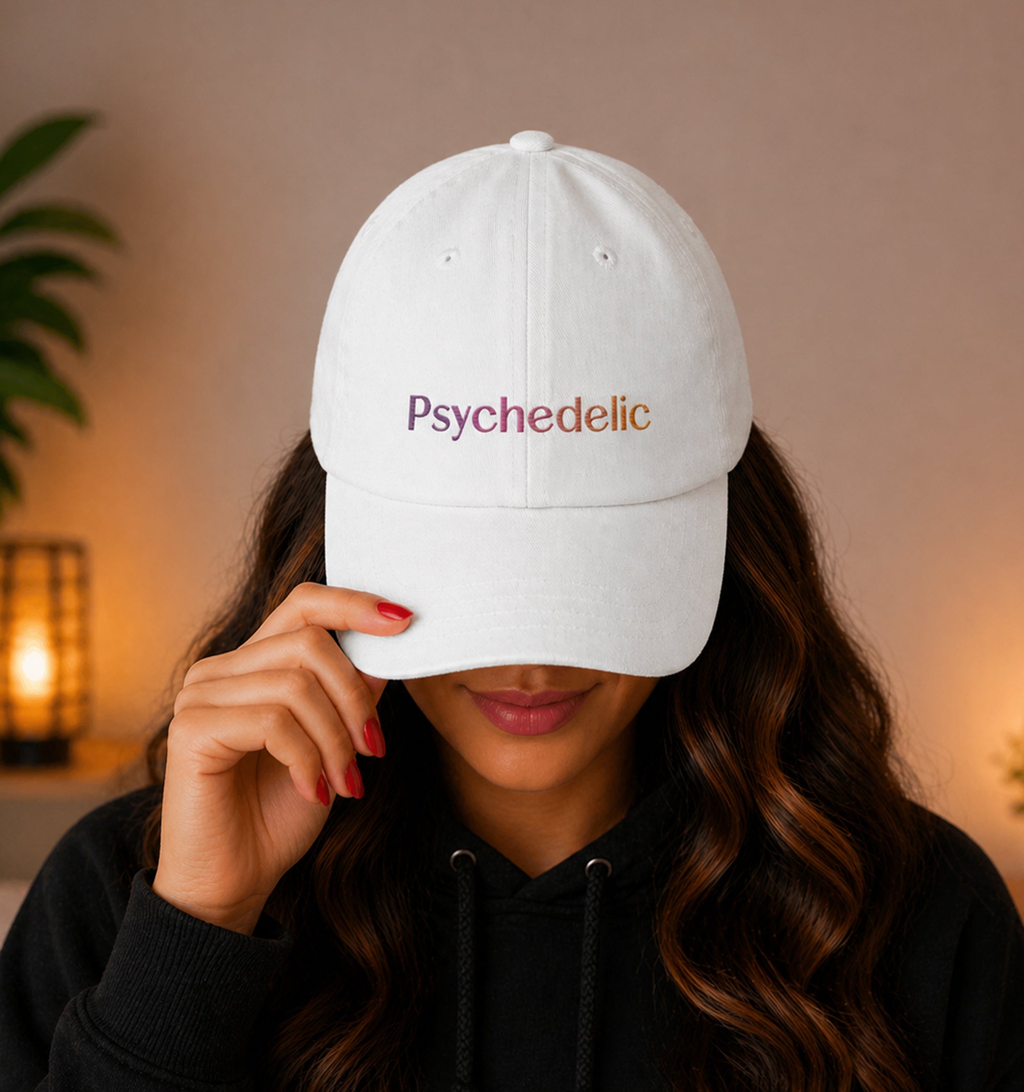 Woman Rave Psychedelic Embroidered Hat in white