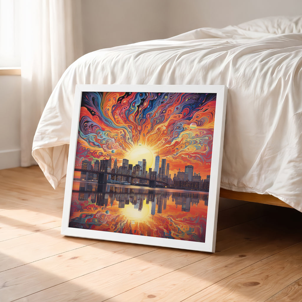 Psychedelic City Sunset Framed Wall Art