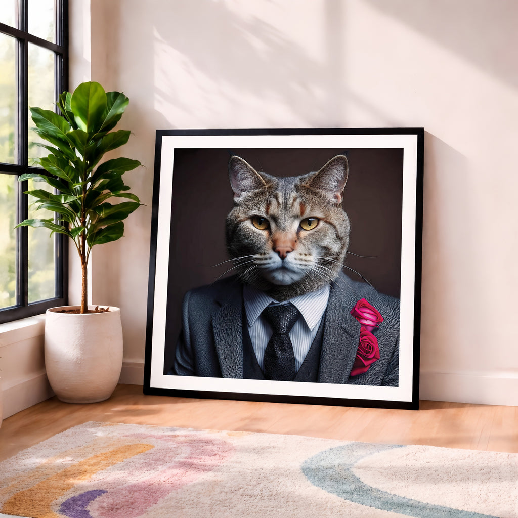 Elegant Cat Suit Framed Wall Art