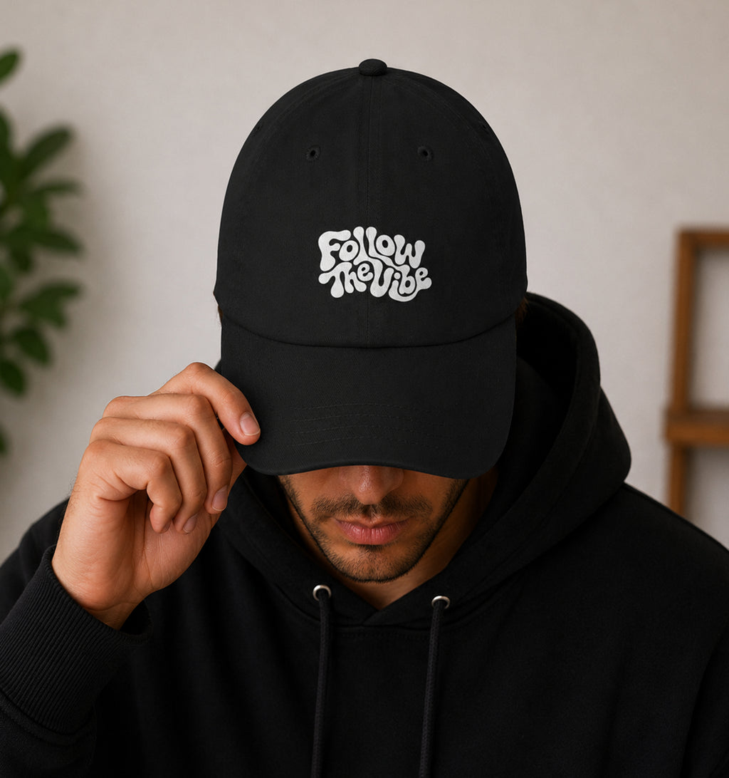 Psychedelic Follow The Vibe festival hat in black