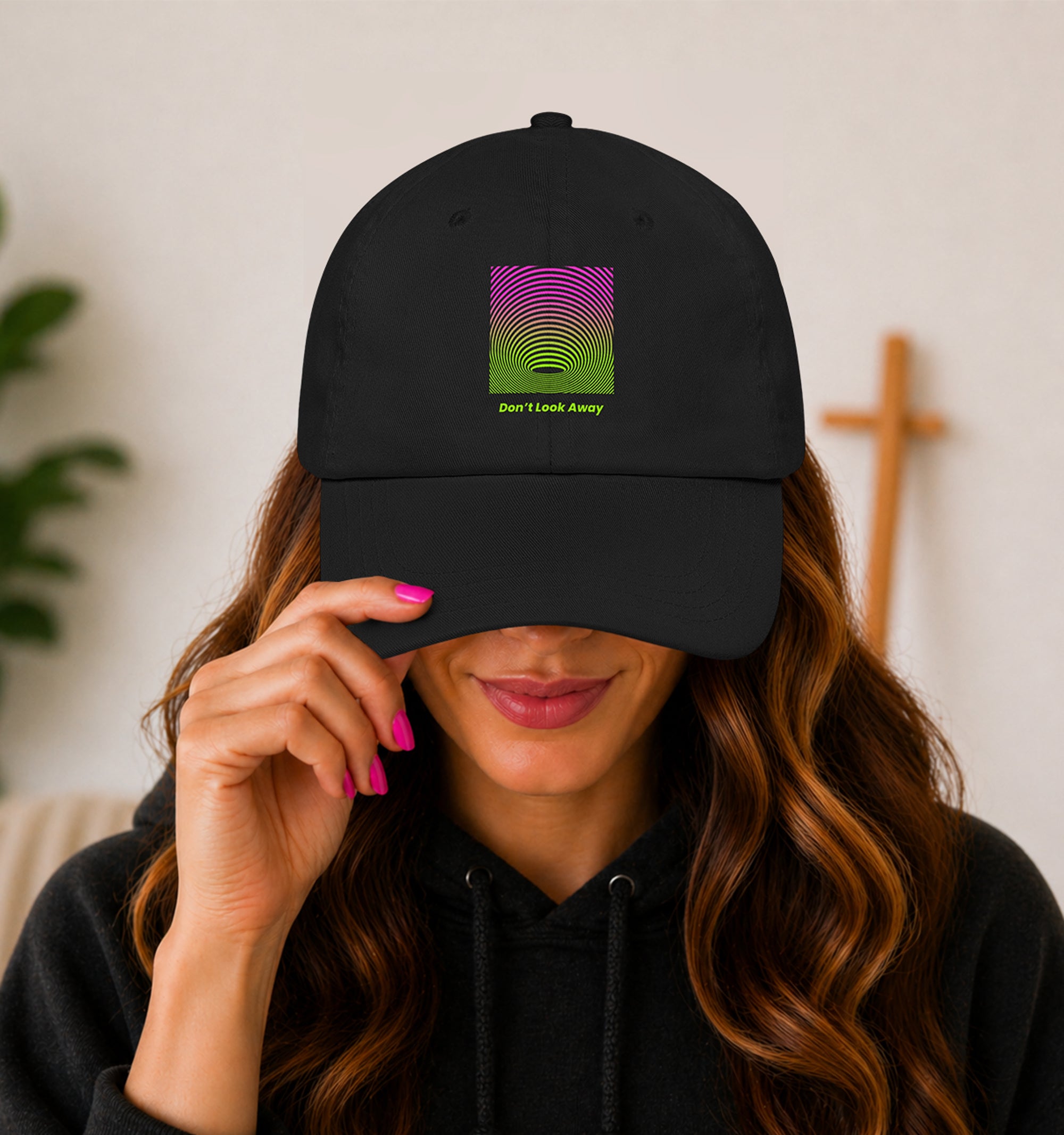 Don’t Look Away Trippy Hat in black