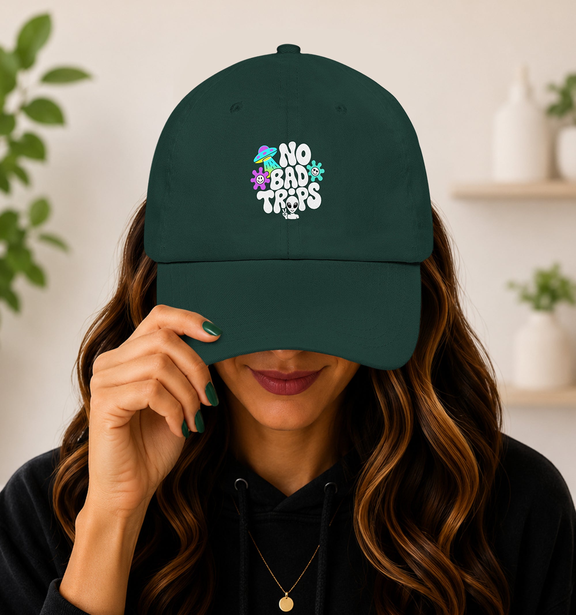 No Bad Trips psychedelic hat in green