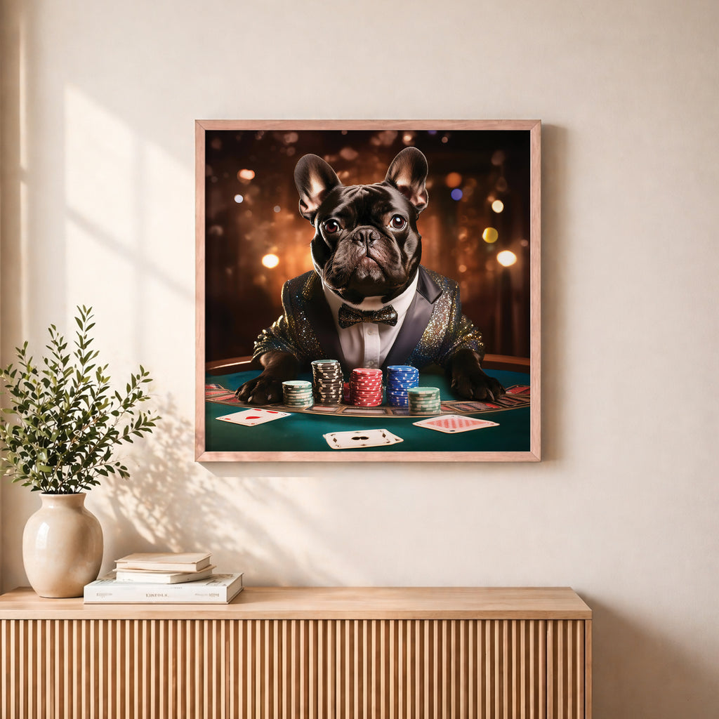 Poker Bulldog Portrait Framed Wall Art
