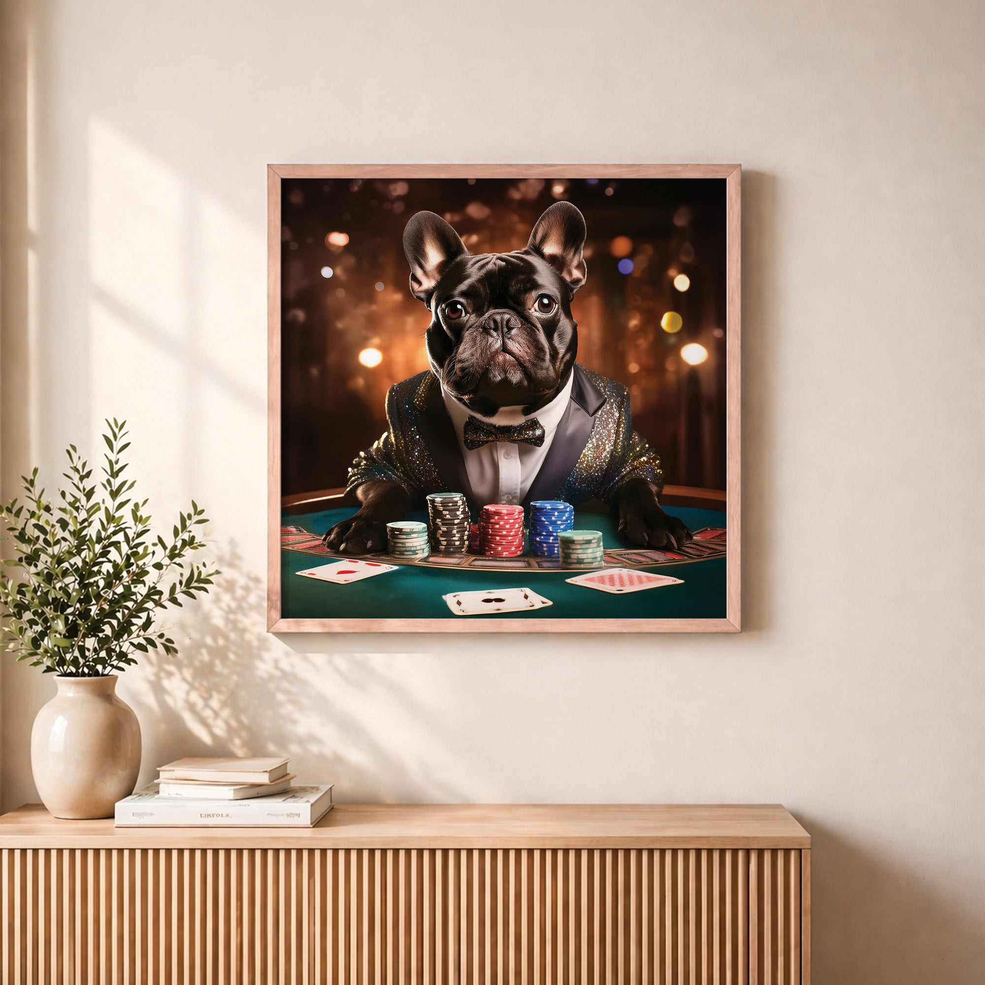 Poker Bulldog Portrait Framed Wall Art