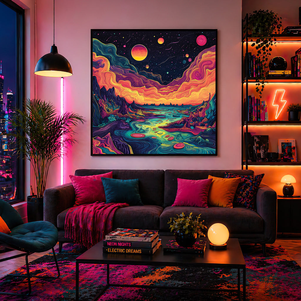 Psychedelic Cosmic Landscape Framed Wall Art