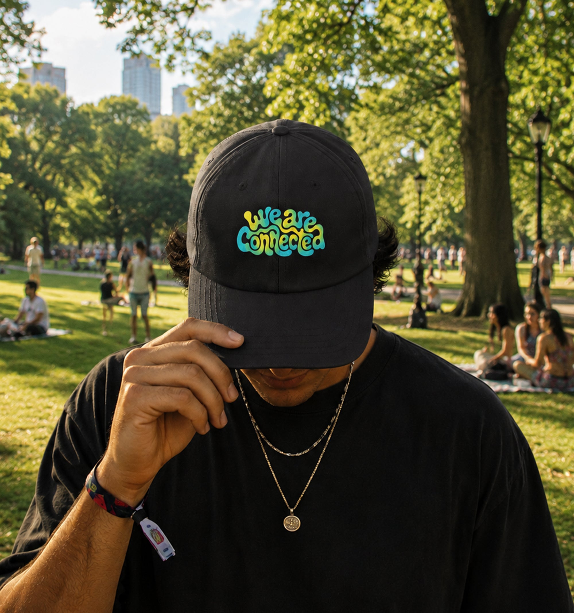 We Are Connected neon festival hat in gray