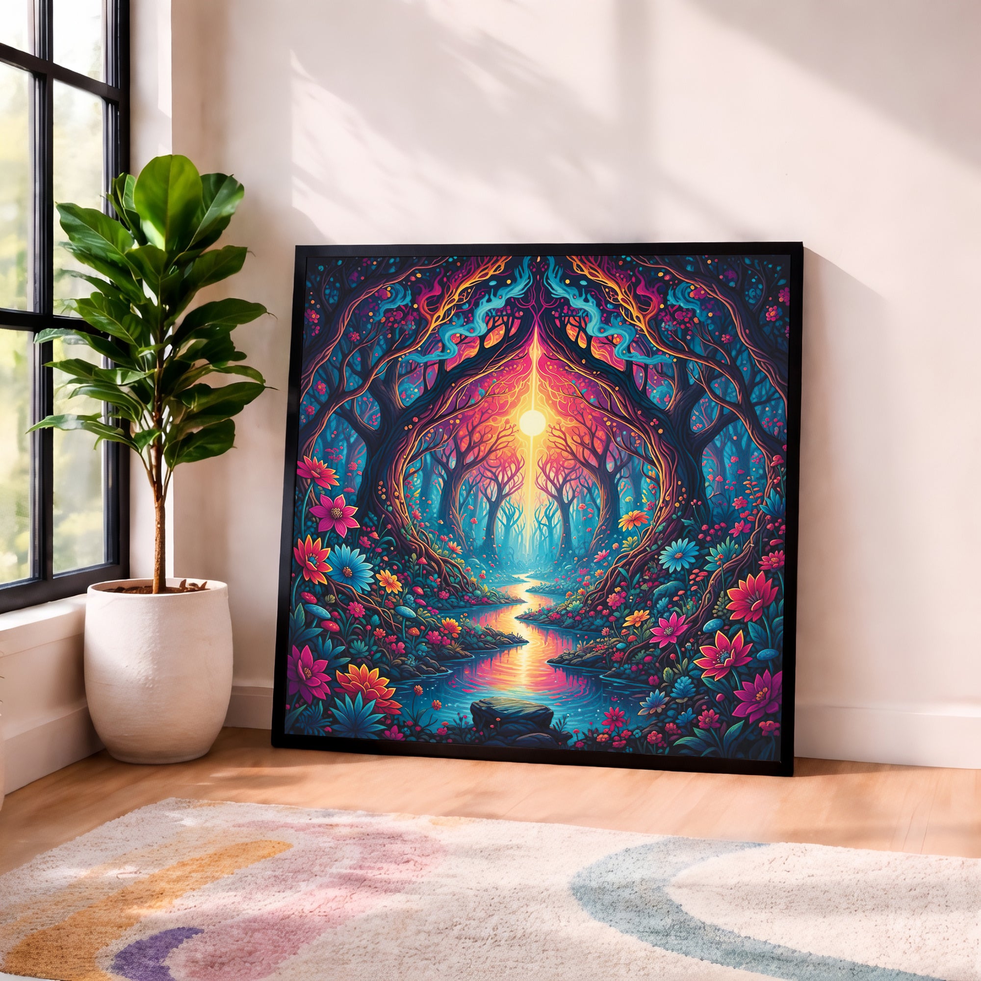Psychedelic Blooming Forest Framed Wall Art