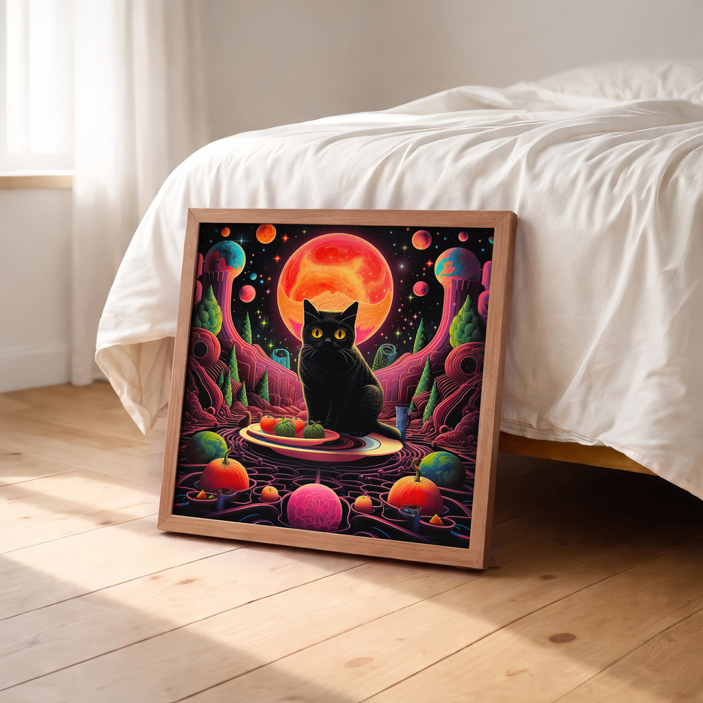 Psychedelic Black Cat Framed Wall Art