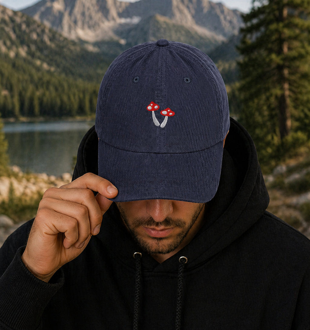 Minimal Mushroom Corduroy Hat in navy