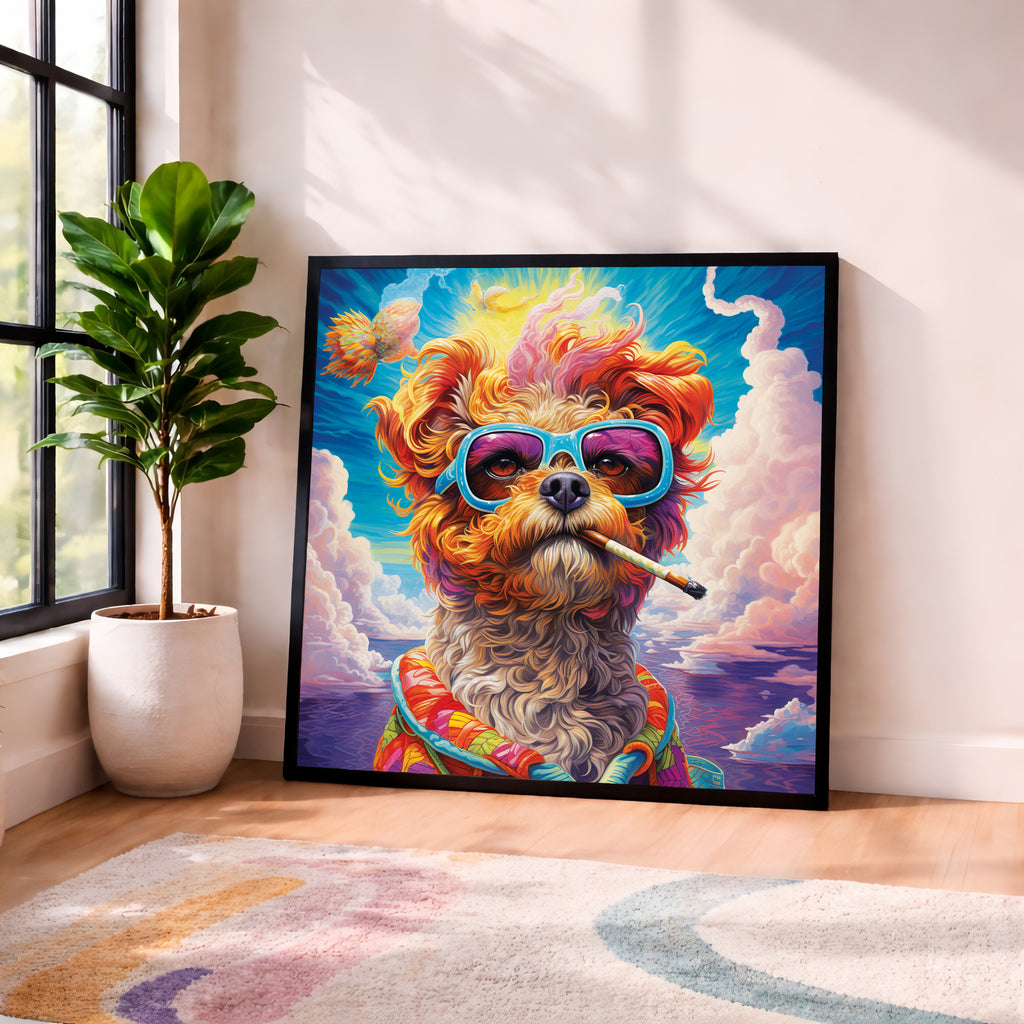 Psychedelic Cool Dog Framed Wall Art