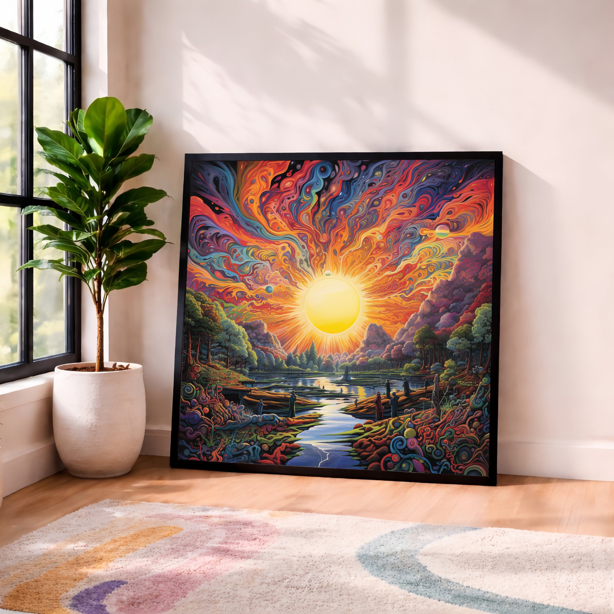 Psychedelic Sunrise Landscape Framed Wall Art
