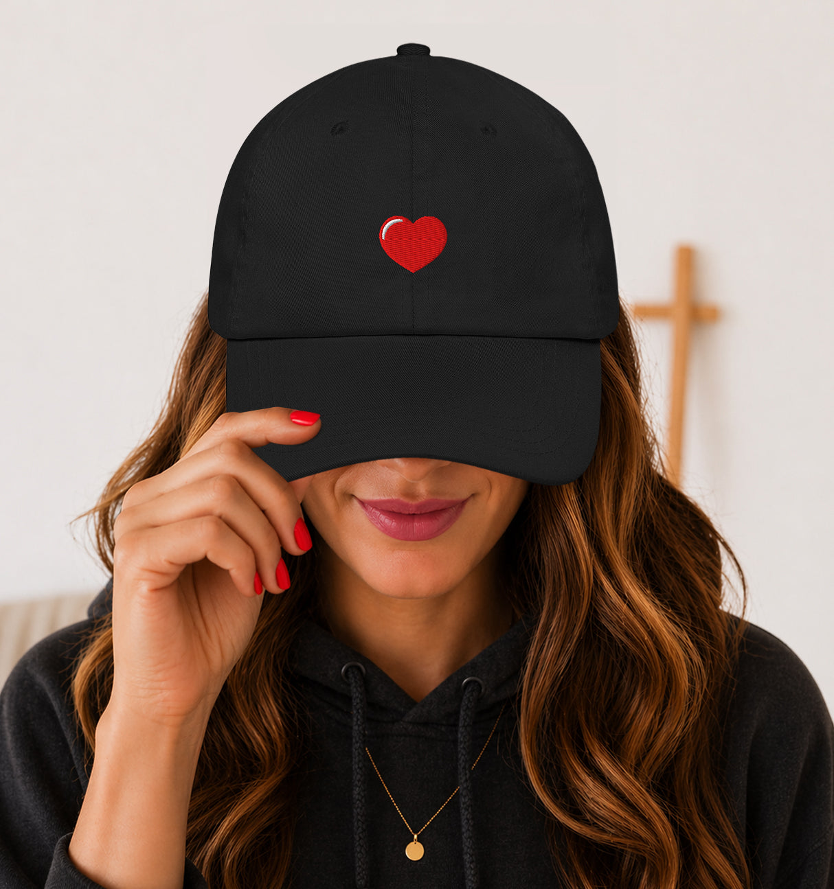 Embroidered Heart Hat in black