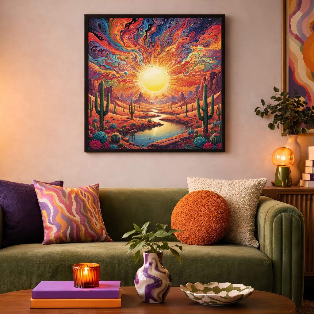 Psychedelic Desert Sunset Framed Wall Art
