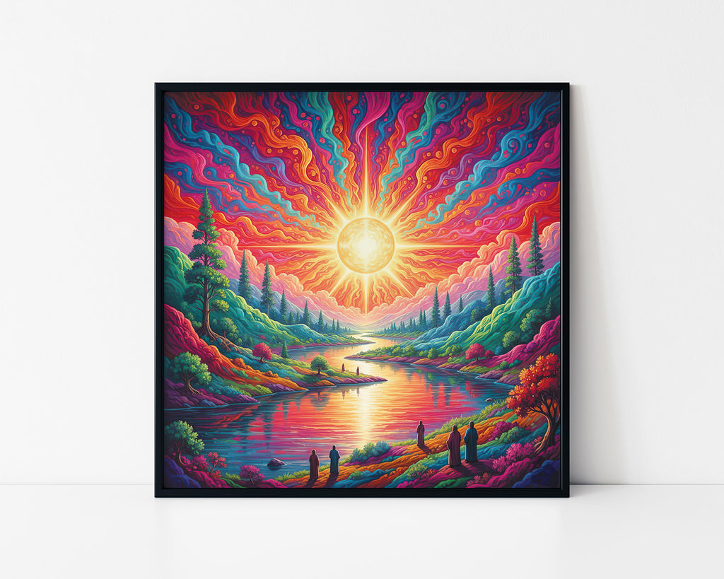 Psychedelic Sunburst Landscape Framed Wall Art
