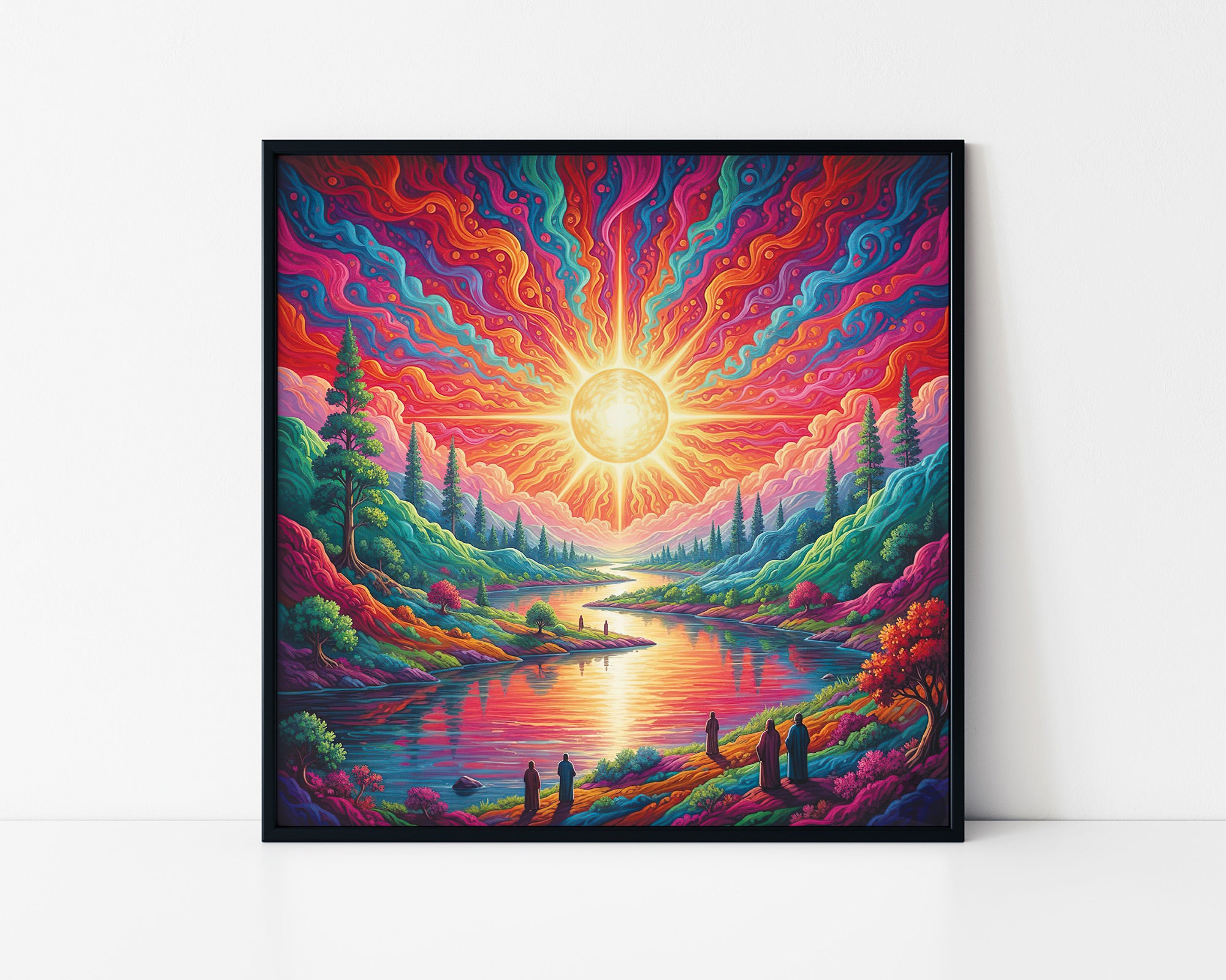 Psychedelic Sunburst Landscape Framed Wall Art