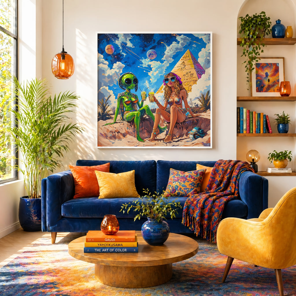 Psychedelic Alien Vacation Framed Wall Art