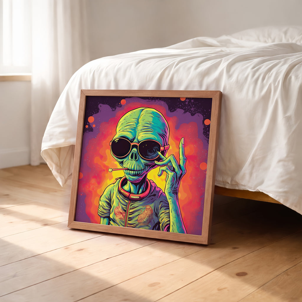 Psychedelic Alien Portrait Framed Wall Art