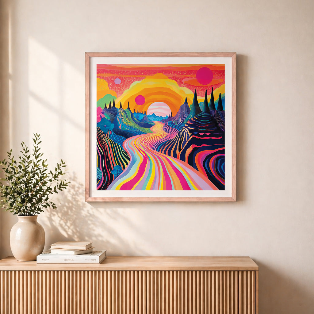 Colorful Psychedelic Landscape Framed Wall Art