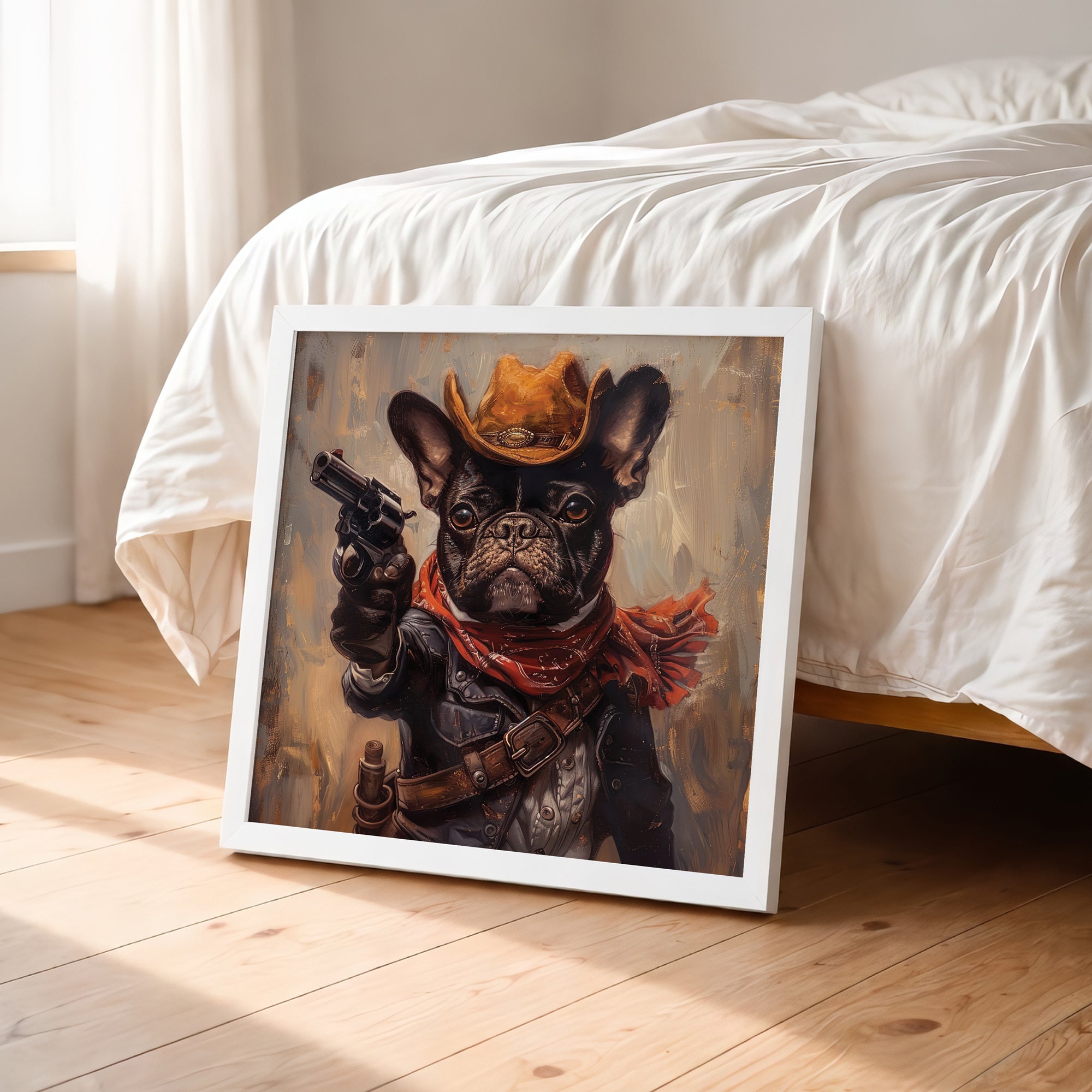 Cowboy Bulldog Portrait Framed Wall Art