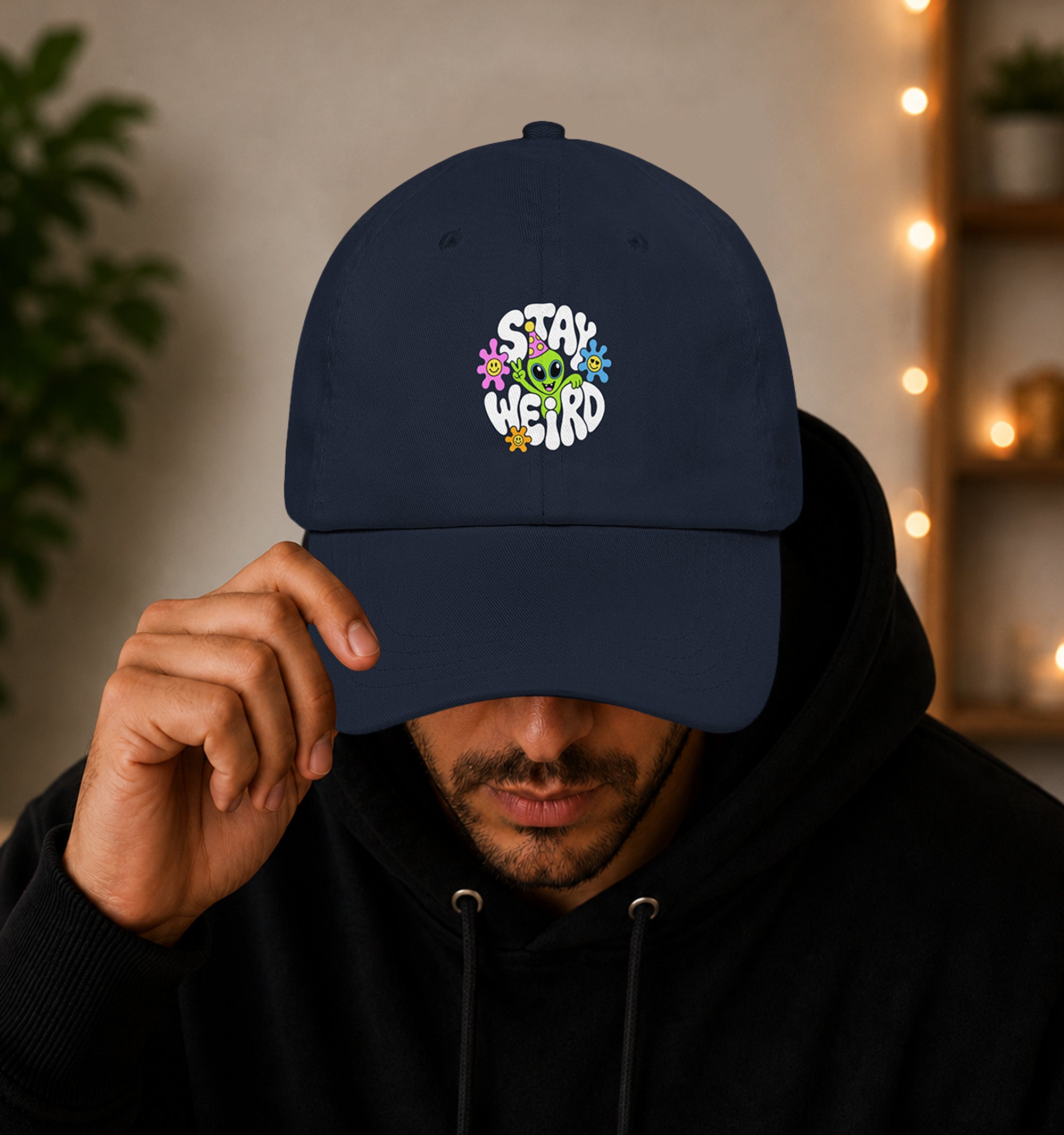 Stay Weird Alien festival hat in navy