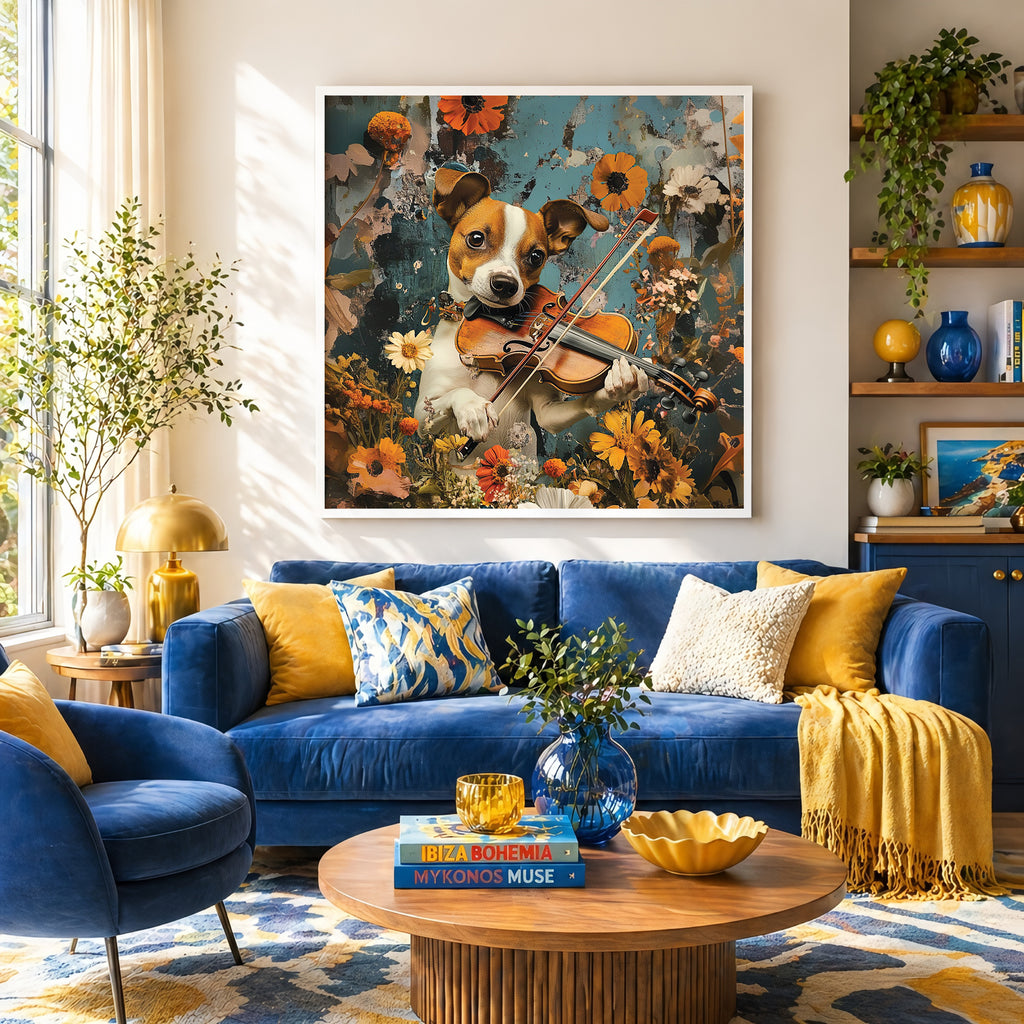 Violin Dog Portrait Framed Wall Art