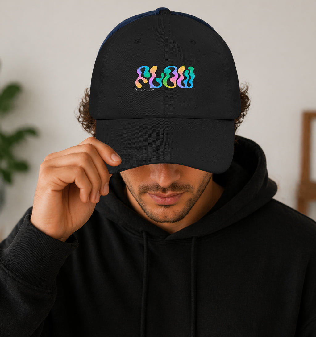 Man Wearing Feel The Flow Hat in black