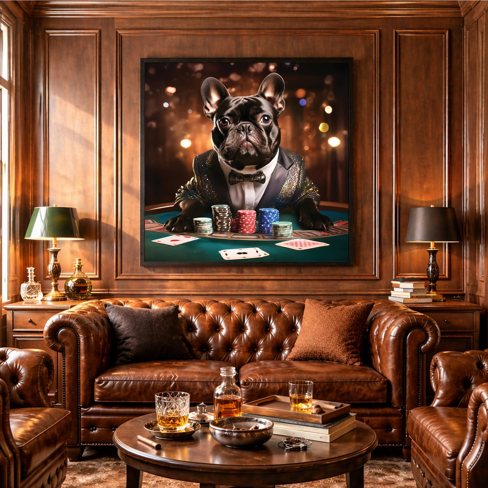 Poker Bulldog Portrait Framed Wall Art