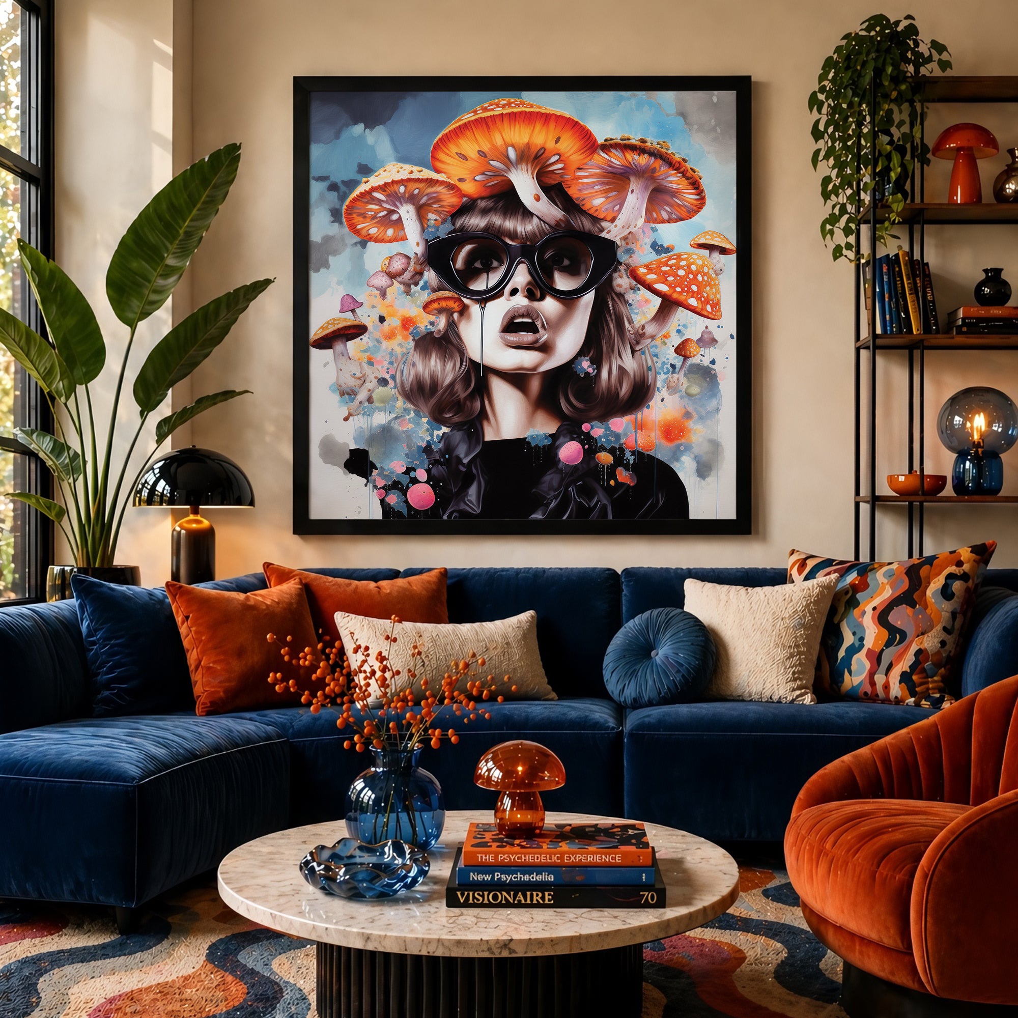 Psychedelic Mushroom Woman Framed Wall Art