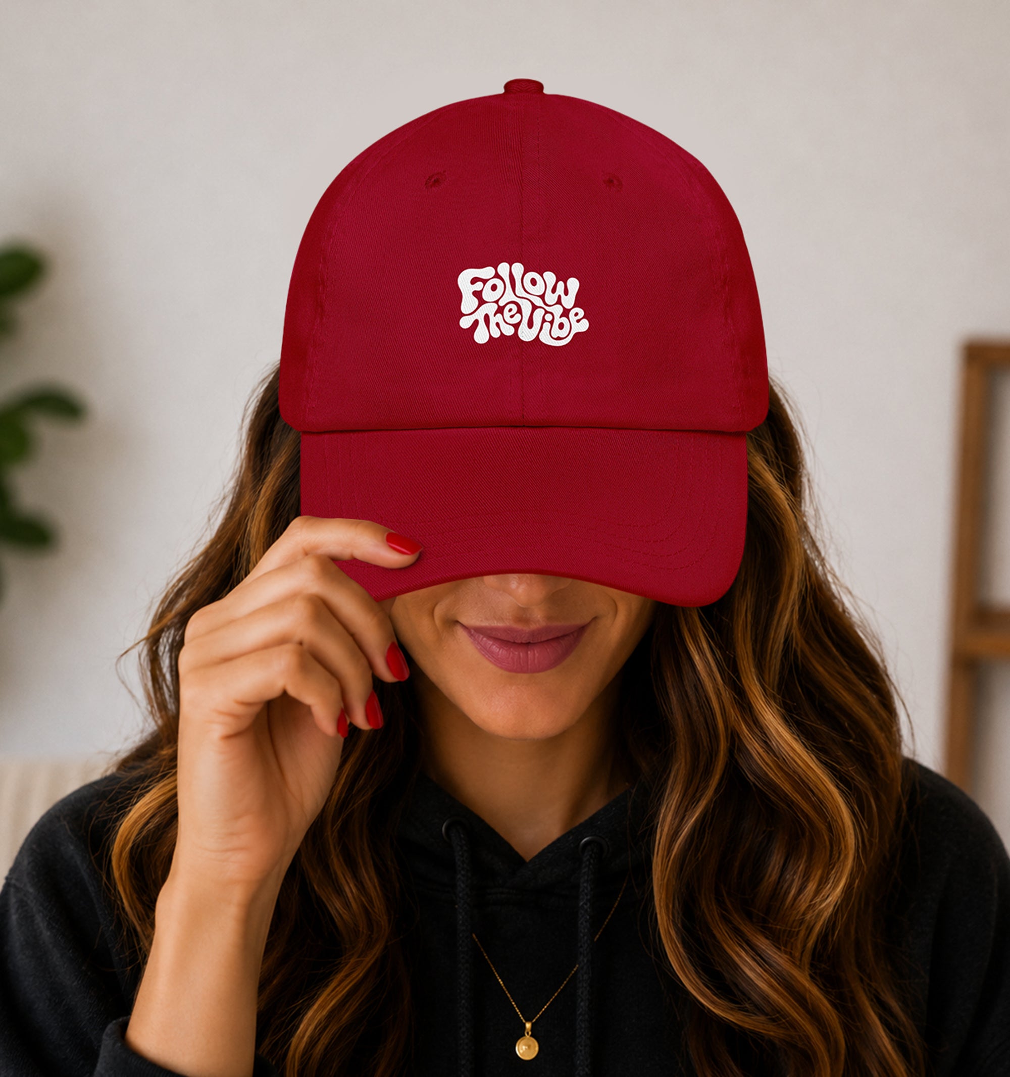 Psychedelic Follow The Vibe festival hat in red